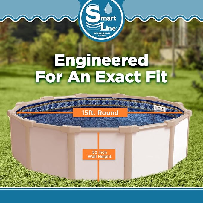 SmartLine 15 ft Round Swimming Pool Liner | Laguna | Unibead Style | 52 Inch Wall Height | 20 Gauge Heavy Duty Virgin Vinyl | Designed for Steel Sided Above Ground Pools