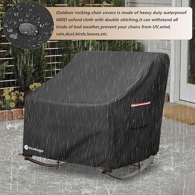 Outdoor Rocking Chair Cover 600D Heavy Duty Waterproof Patio Egg Rocking Chair Covers,for 41" W x 45" D x 31" H Outdoor Papasan Rocking Chair Blck