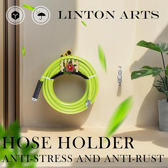 Decorative Garden Hose Holder Wall Mount – Heavy Duty Cast Iron Hose Hanger with Colorful Sunflower Design – Wall Mounted Hose Holders for Outside, Patio, Yard, or Front Door