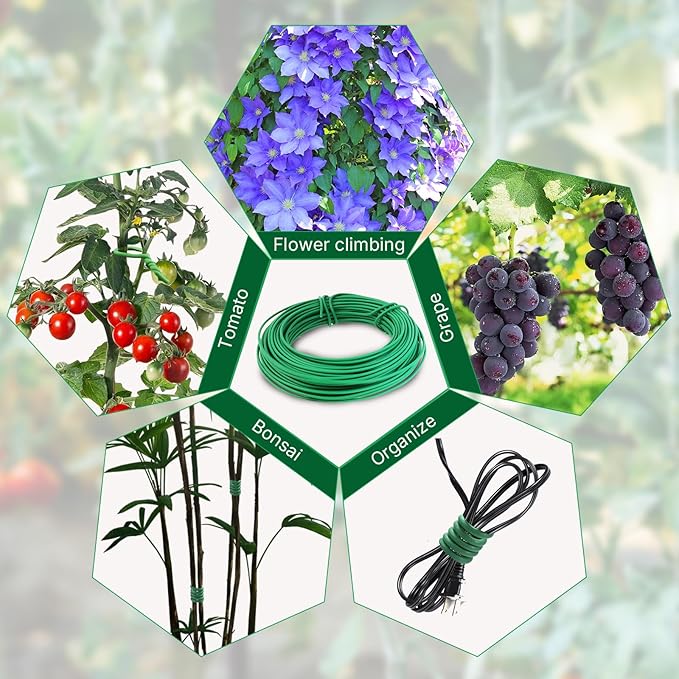 101 Feet Green Soft Plant Tie - 2.5mm Flexible Twist Garden Wire for Climbing Plants, Tomatoes, Bonsai & Office/Home Organizing