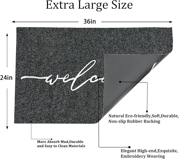AAZZKANG Welcome Mats for Front Door Large 24"x36" with Non Slip Rubber Backing Easy to Clean Entry Door mat for Indoor High Traffic Areas Outdoor Doormat