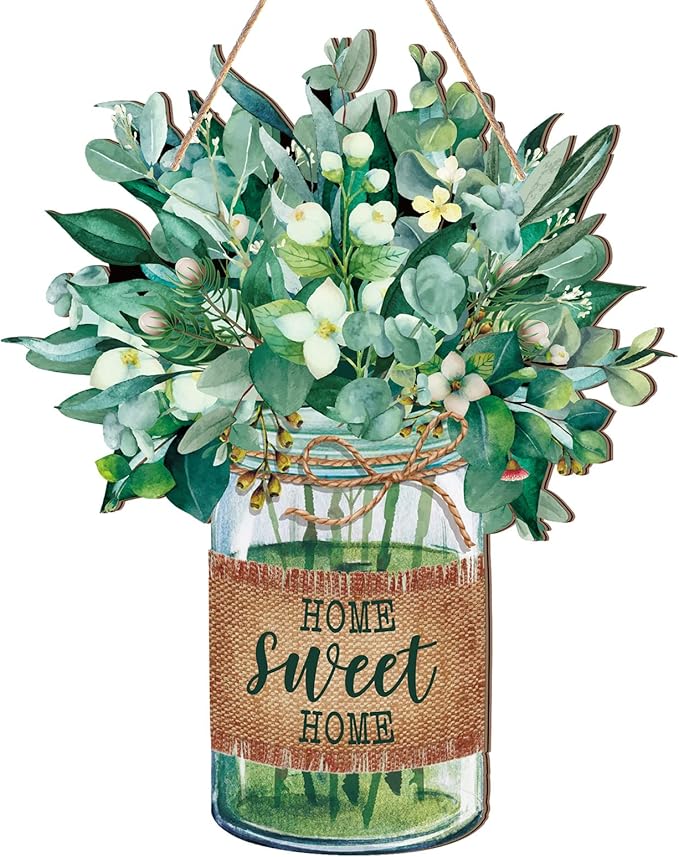 Karenhi Sweet Home Welcome Wooden Sign for Front Door Sweet Home Wooden Hanger Summer Door Sign Wood Spring Hanging Decorations Farmhouse Porch Decor for Outdoor Housewarming Gift