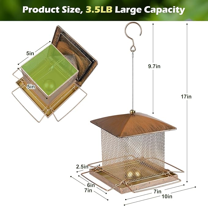 Bird Feeder, Heavy Duty Metal Bird Feeders for Outdoor Hanging, Wild Birdfeeder with Buckle for Garden Yard Outside Backyard, 3.5LB Large Capacity
