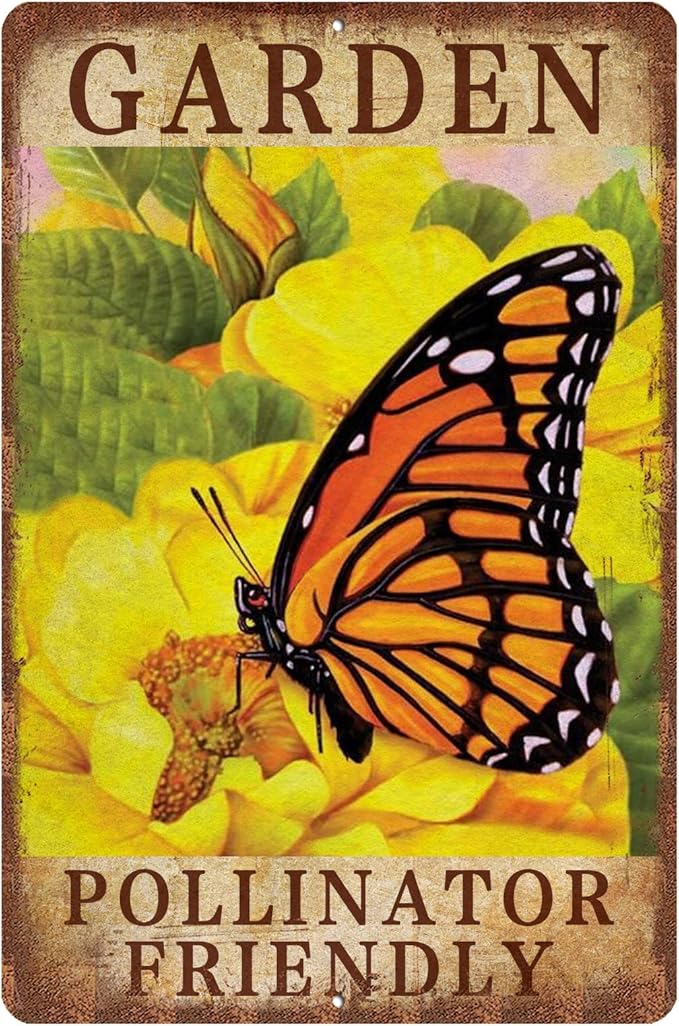 Vintage Garden Signs Pollinator Friendly Butterfly Retro Yard Metel Tin Signs outdoor Aluminium Wall Decor