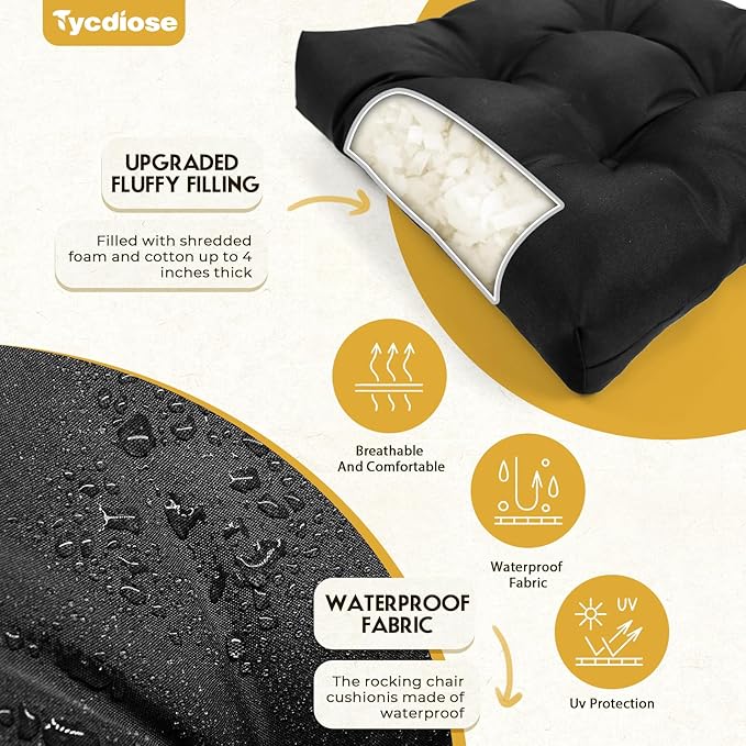 All Weather Wicker Chair Cushions of 3 Pieces, Waterproof Outdoor Wicker Chair Cushion for Patio Furniture Loveseat Settee Bench, 1 Loveseat and 2 U-Shaped Thickened Cushions, Black