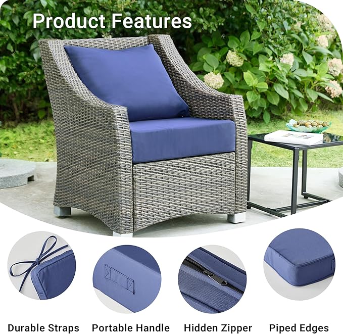 Outdoor Cushions for Patio Furniture,Outdoor Seat Cushion Set 24 x 24 x 4 Inch,Waterproof & Fade Resistant Outdoor Chair Cushions,Deep Patio Chair Cushion with Removable Cover,Navy Blue