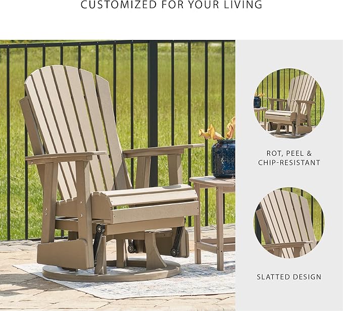 Signature Design by Ashley Hyland Wave Contemporary Swivel Glider Adirondack Chair with 360-Degree Swivel, Weather Resistant HDPE, 18" Seat Height, Brown