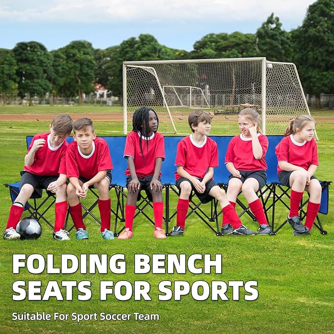 G GOOD GAIN Portable Soccer Bench - Team Bench Soccer 6 Seats with Bag, Sideline Folding Bench, Folded Chair Seating 6 for Football Camp Outdoor Sport Events, Team Chairs for Adults, Blue