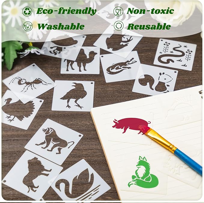 Fainne 100 Pcs 2 Inch Stencils Small Stencils for Painting on Wood Reusable Painting Templates Crafts for DIY Scrapbook, Wood, Wall, Fabric, Rock, Chalkboard, Sign(Animals)