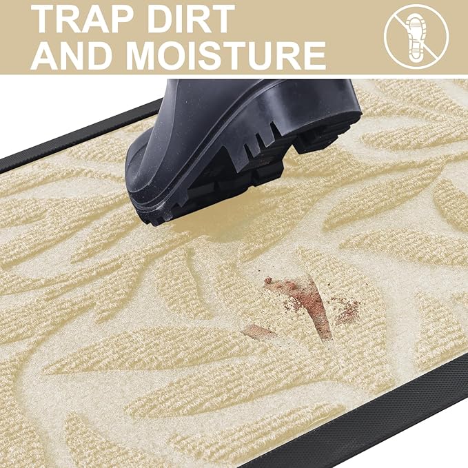 Smiry Front Door Mat Indoor Outdoor Entrance, Heavy Duty Natural Rubber, Trap Dirt and Moisture, Non-Slip Doormats, Low Profile, Easy Clean Patio Porch Entryway Mat, 47x32, Beige
