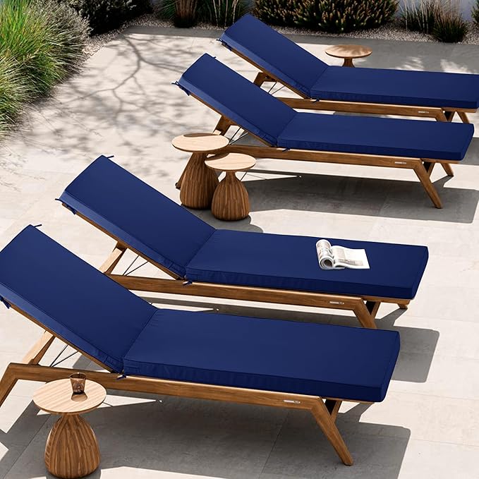 Outdoor Chaise Lounge Cushion Set of 2, Fadesafe Water-Repellent Lounge Deck Reclining Chair Cushions for Patio Furniture Lawn Pool Resort Hotel, 72x21x3 Inch, Navy