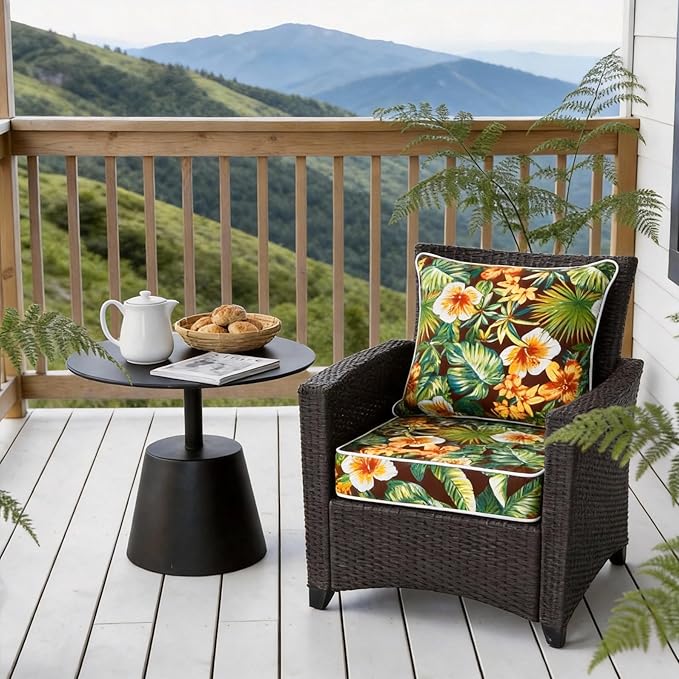 COZYVIDA Outdoor Deep Seat Cushion Set of 2, 24"x24" Seat & 25"x22.5" Back, C0 Water-Resistant Breathable Polyester, UV-Resistant 1000+ Hrs, 30D Foam,YKK Zippers,Tropical Floral