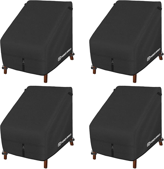 Porch Shield Patio Chair Covers - Waterproof Outdoor Lounge Deep Seat Single Lawn Chair Cover 4 Pack - 30W x 33D x 34H inch, Black