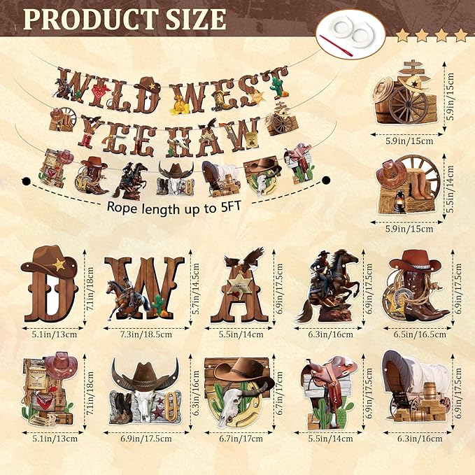 Western Party Decorations West Cowboy Banners Decorations Party Supplies Birthday Decor Decoration for Women Men Baby Shower The West Cow Boys Girls Cowgirl Rodeo