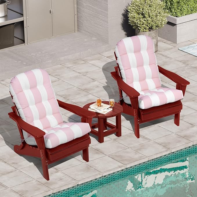 Crestlive 50x20x4 Inch Adirondack Chair Cushion Outdoor Rocking Chair Cushions Water Resistant High Back Patio Chair Cushions Set of 2 Thick Patio Replacement Cushion Pink Stripe
