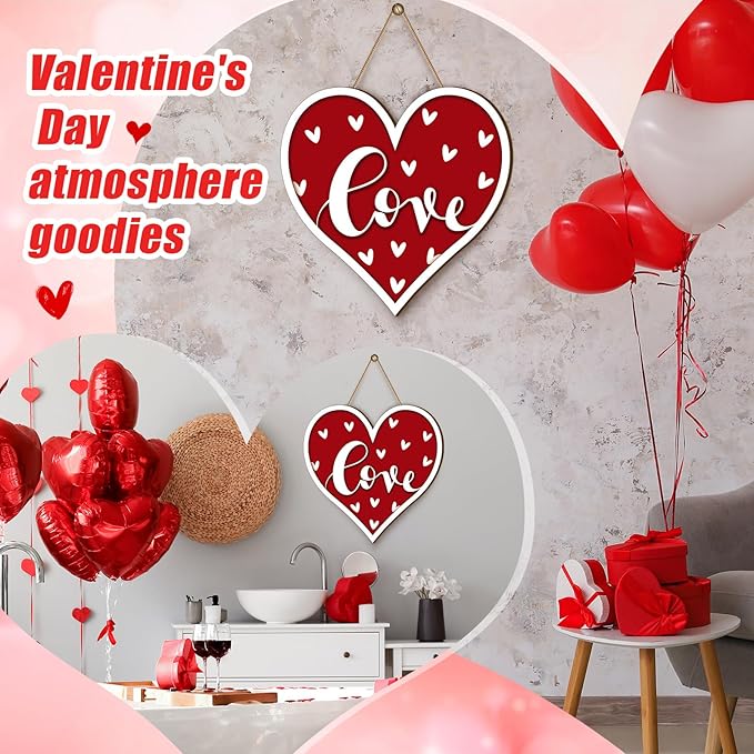 Boao Welcome Valentine's Day Wooden Door Hanging Sign Decor Heart Shaped Farmhouse Door Decor Vintage Valentine's Day Wood Sign Rustic Wall Plaque Ornaments for Window Wall Porch