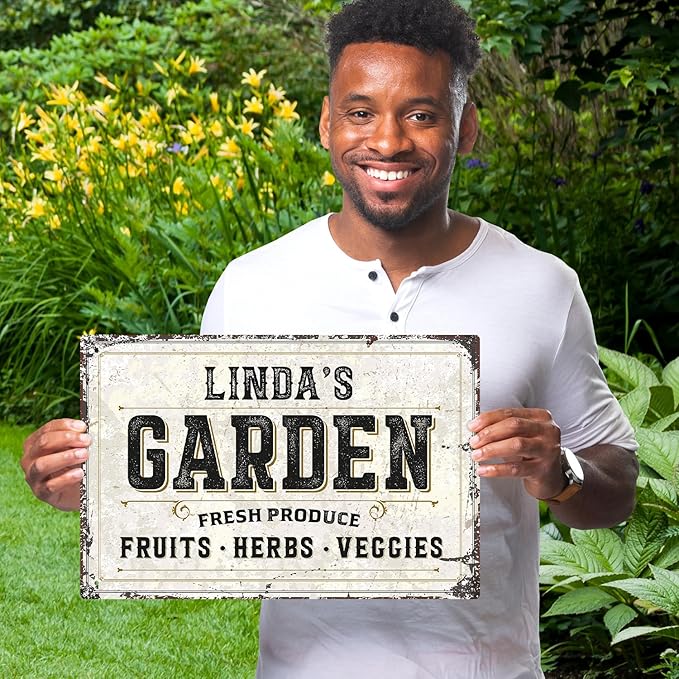 Custom Garden Fresh Produce Sign, Personalized Rustic Name for Backyard, Farm and Décor Sign, 12x18 Inches, Rust Free .063 Aluminum, Fade Resistant, Made in USA by Sigo Signs