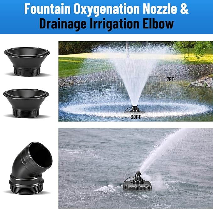 Pond Fountain Aerator with Lights, 1HP 15000 GPH Stainless Steel Floating Fountain with Timer, 100 FT Power Cord, 110V 750W, for Outdoor Backyard Water Garden
