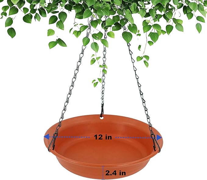 Hanging Bird Bath for Outside, Hanging Bird Water Feeder for Outdoor, Birdbath Bowl, Birdbaths for Outdoors Balcony Window Backyard Garden, Small Large Wild Birdfeeder Tray (12", Terracotta)