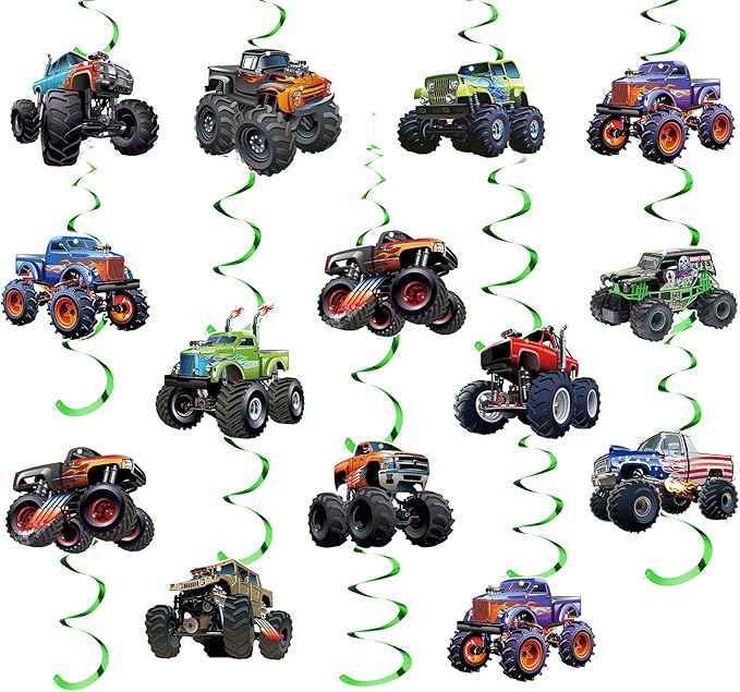 50 Pcs Monster Truck Birthday Hanging Decorations Monster Truck Birthday Party Hanging Decoration Racing Theme Party Supplies Decoration Suitable Decorations for Boys Girls Baby Children