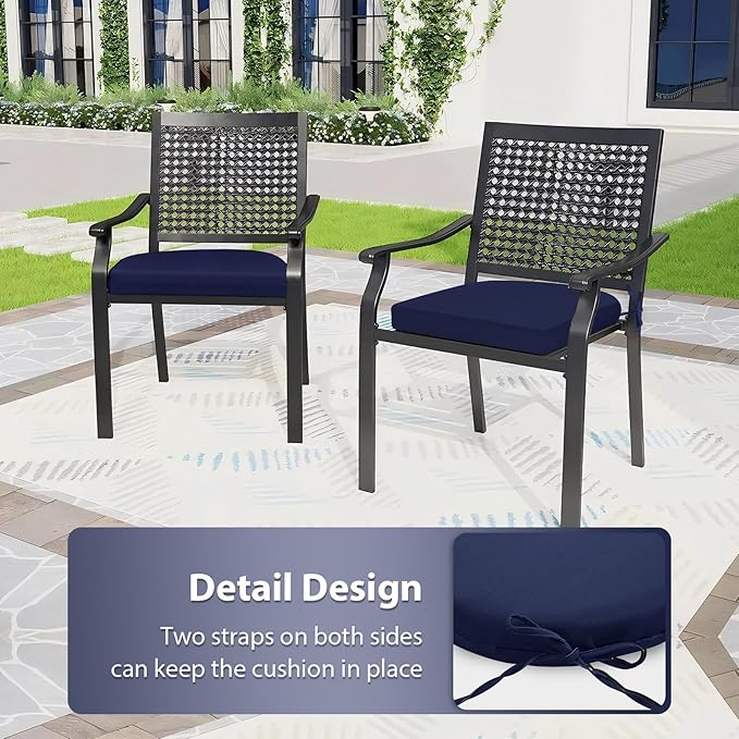 Outdoor Chair Cushions Set of 4, 17 x 16 Inch Patio Chair Cushions for Outdoor Furniture, Water Resistant, Non-Slip Ties (Navy Blue)
