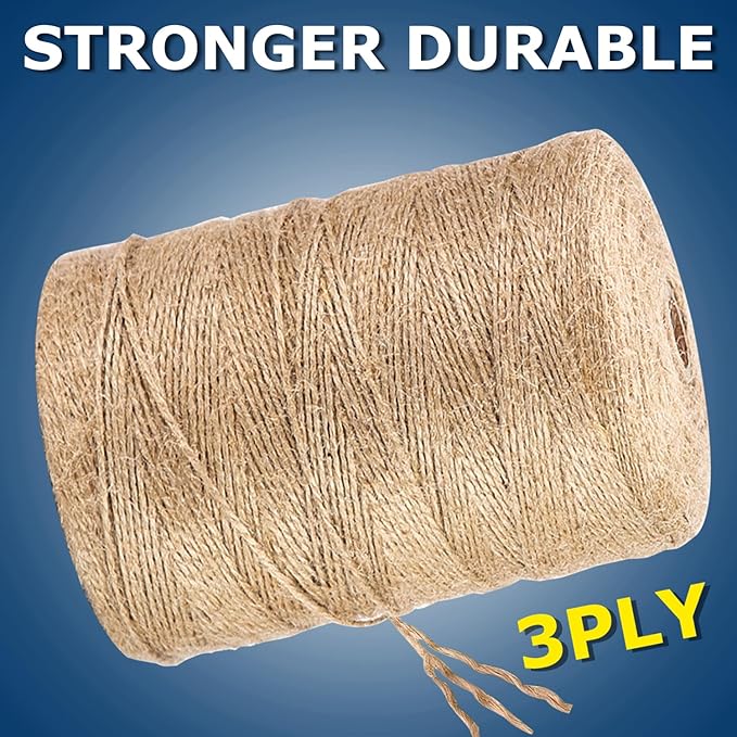 Vanhench Jute Twine Rope 1/13" (2mm) x 1100FT, Natural Jute String Cord for Crafts Gardening Garden Plant Gift Wrapping Rope Arts & Crafts Packing Material Christmas Twine Bulk Halloween Decorations