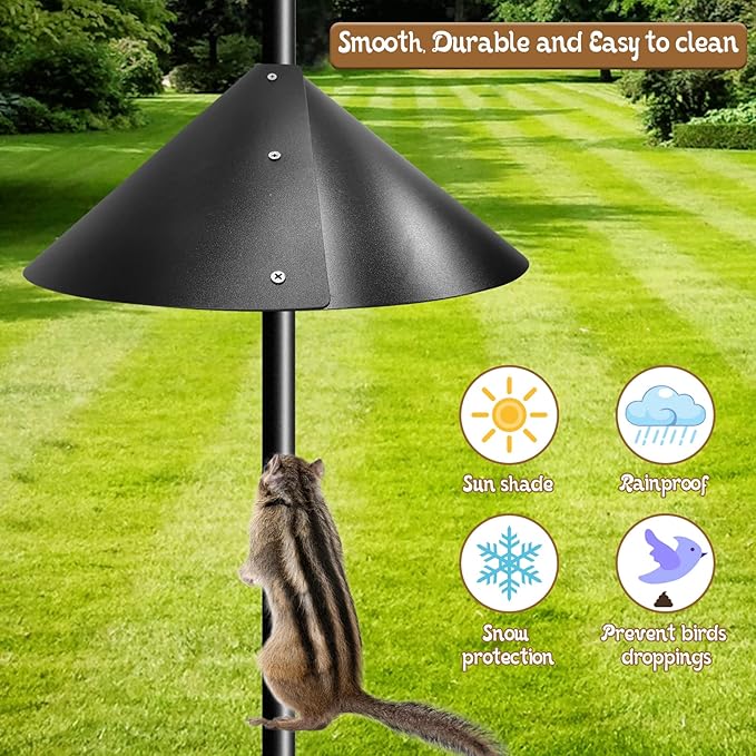 Squirrel Baffle for Bird Feeder Pole，Outside Pole Mount Stopper & Bird House Guard for Outdoor Shepherd’s Hook and Anti Raccoon Poles, 14 Inch