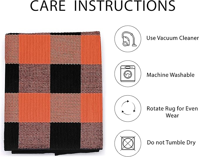 IOHOUZE Fall Buffalo Plaid Check Rug Outdoor Doormat 3x5 Ft Washable Woven Outdoor Indoor Welcome Mats for Front Door/Farmhouse/Entryway/Home Entrance Black and Orange Outdoor Rug