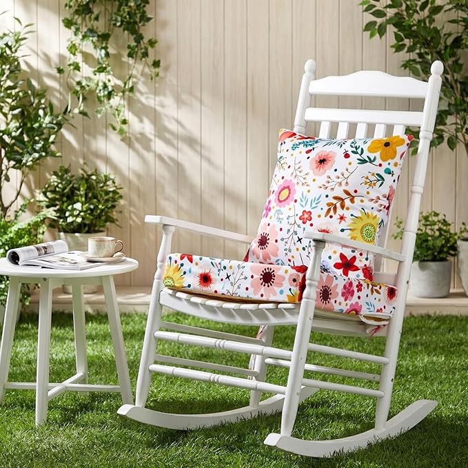 Hoteam 4 Set Outdoor Chair Patio Cushions Deep Seat Waterproof Chair Cushions 20 x 20 Inch for Patio Furniture Set Replacement Removable Seat and Back(Watercolor Flowers)