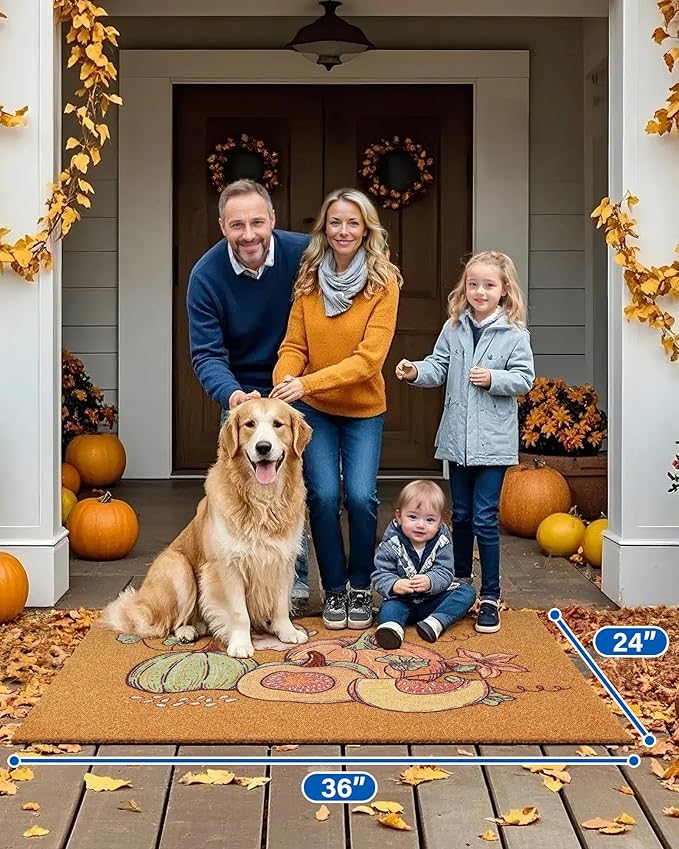 Door Mat Outside Entrance: Fall Door Mats Faux Coir Doormat 24x36 inch for Outdoor Entry - Halloween Cute Funny Door Mat Non-Slip Mats - Welcome Matt Pumpkin Ghost Pattern for Halloween Decor