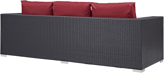 Modway Convene Wicker Rattan Outdoor Patio Sofa with Cushions in Espresso Red