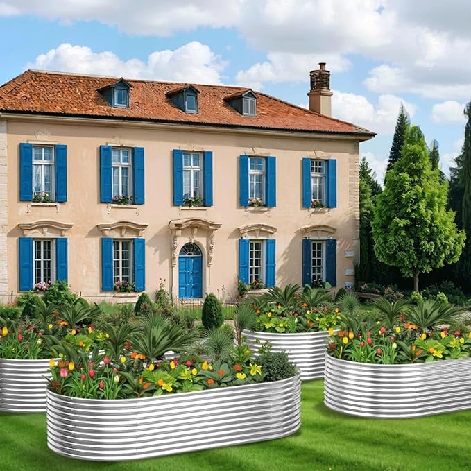 2 Pack Tall 8x4FT Corrugated Galvanized Steel Raised Garden Bed Outdoor, Oval Raised Beds for Gardening, Metal Above Ground Garden Bed for Vegetables and Flowers