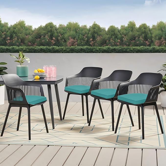 Outdoor Chair Cushions Set of 4, 17 x 16 Inch Patio Chair Cushions for Outdoor Furniture, Water Resistant, Non-Slip Ties(Teal)