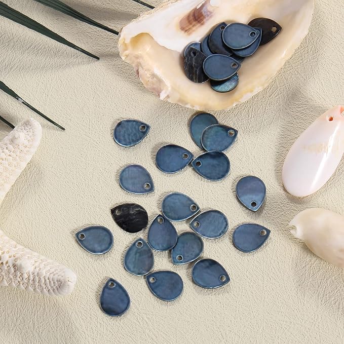Firstmeet 60pcs Shell Beads Natural Mussel Shell Waterdrop-Shape Charm Beads with Iridescent Back for Handcraft Jewelry Making(DIY-1023-Dark Blue-WD)