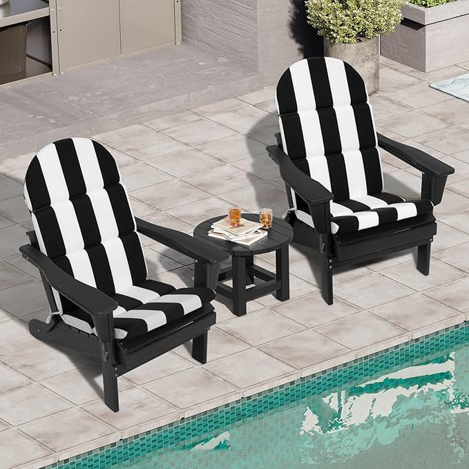 Crestlive 50x19.6 Inch Adirondack Chair Cushion, Water Repellent, Fade Resistant, High Back Outdoor Rocking Chair Cushion for Patio, Black White Stripe