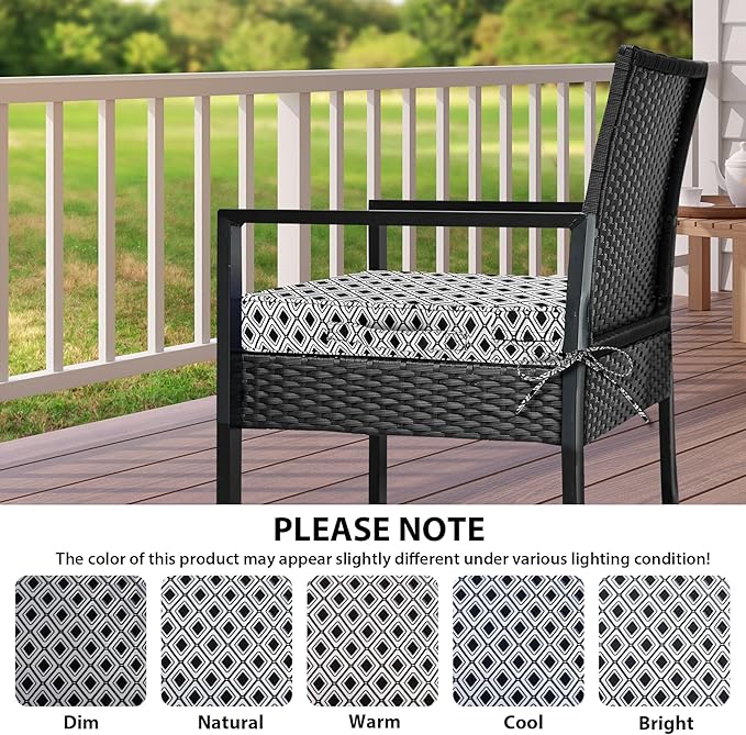Outdoor Chair Cushions Set of 4,Waterproof Outdoor Seat Cushions for Patio Furniture,Patio Chair Cushion with Handle and Ties, Out Door Chair Pads,17" x 16" x 2", Black Geometry