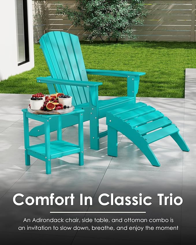 GREENVINES Adirondack Chairs Set of 2 | HDPE Plastic | Oversized Fire Pit Chair | All Weather | Aqua | Poly Lumber | for Outdoor Deck Backyard Patio Garden