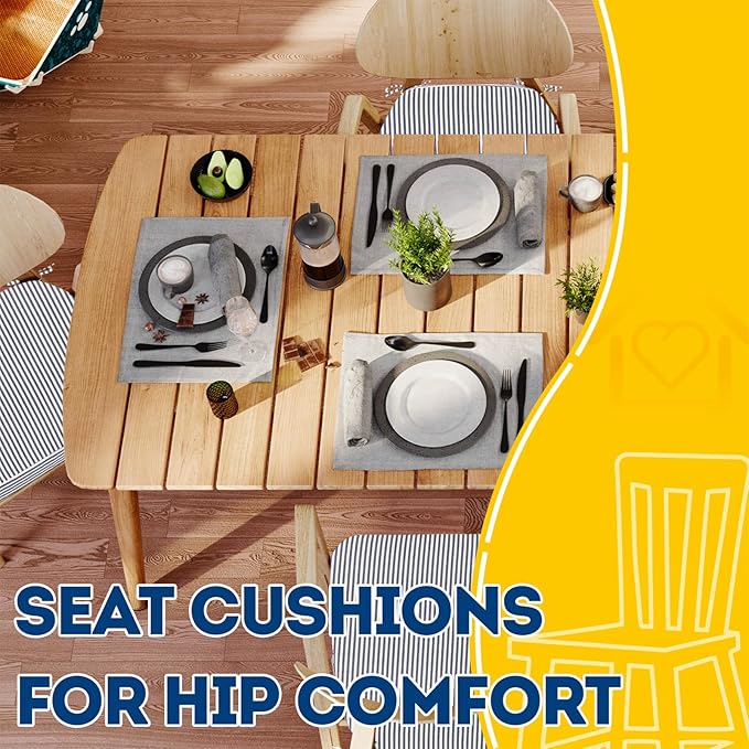AAAAAcessories D-Shaped Chair Cushions, Featuring Ties and Removable, Machine-Washable Cover, 2'' Thick Seat Pads for Kitchen and Dining Rooms, 17'' x 16'', Pinstripe Dark Gray