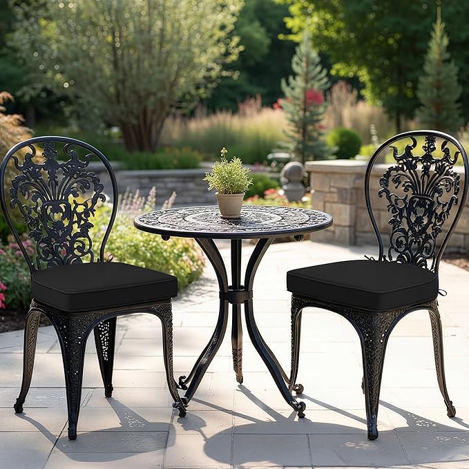 Outdoor Chair Cushions Set of 2: Waterproof & Fade Resistant Patio Furniture Cushions - 19 x 19 x 2 Inch Non Slip Round Corner Seat Cushion Pads with Removable Cover for Garden Yard Lawn, Black