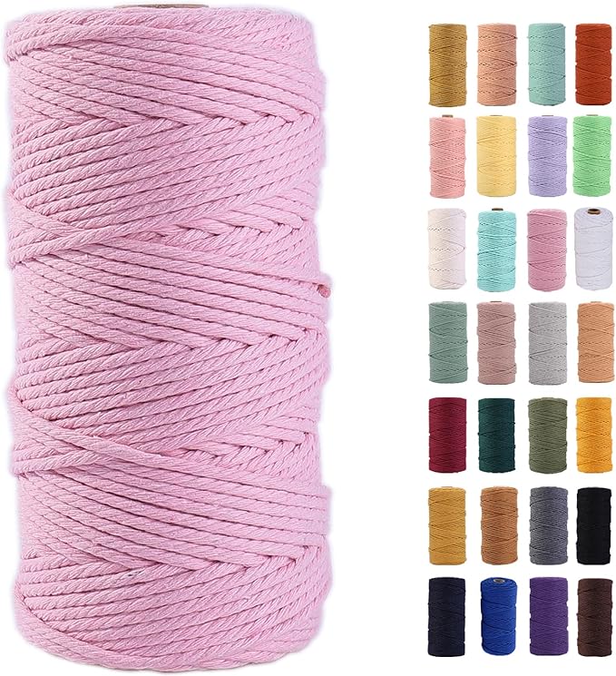 MAOQIAN Light Pink Macrame Cord 3mm x 109Yards,Colored Cotton Rope Colorful Cotton Cord Soft Craft Cord Twine for Wall Hanging Plant Hangers Crafts Decorative Projects