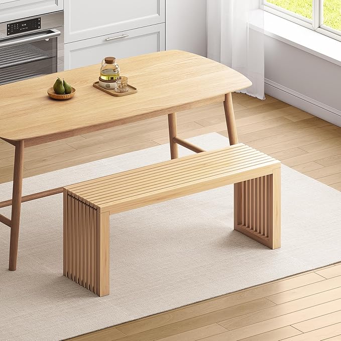 Bamboo Dining Bench, 35-inch Sleek Design Entryway Shoe Rack Bench, Indoor Kitchen Table Bench, Waterproof Outdoor Bench, Natural