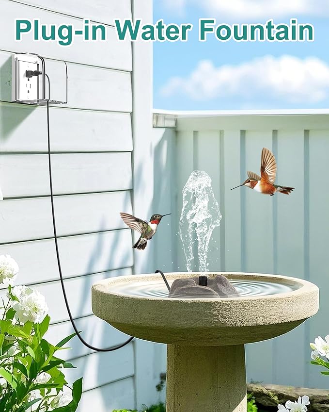 Bird Bath Fountain Plug in,Adjustable Flow,5.9ft Cord Water Pump,Realistic Granite Resin Rock Bird Fountain for Bird Bath,Fish Tank,Garden Decor,Small Pond,Water Wiggler