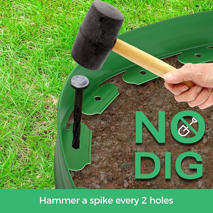 4-Inch x 33 FT Landscape Edging Border with 50 Spikes, Garden Edging Lawn Edging Border Kit, Plastic Edging Border Flexible for Garden Flower Beds Lawn Yard Pathway (Green)