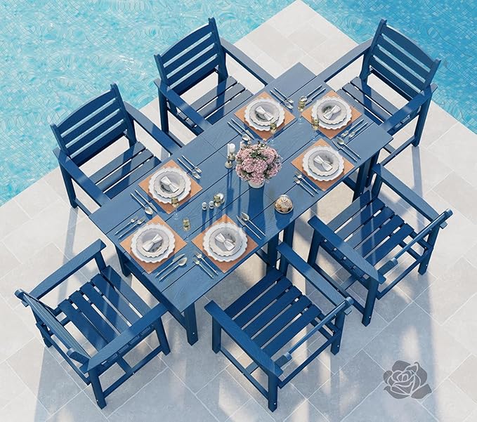 Anbuy Patio HDPE Dining Table Sets, Patio Dining Chairs Set of 2 - HDPE Outdoor Dining Chair for Various Scenes in Outdoor, Dining Room, Garden (Blue)
