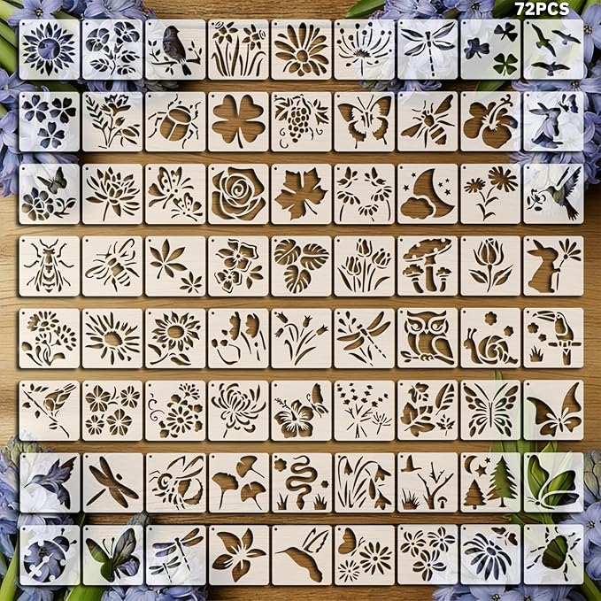 72 Pcs Butterfly Flower Stencils for Painting Set, Reusable Botanical Leaf Dragonfly Plants Painting Templates - Stencil Crafts Drawing Templates for DIY Scrapbook, Home Wall Murals, Canvas Wood Signs