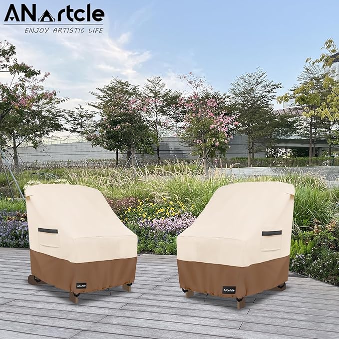 Patio Chair Covers,600D Waterproof Heavy Duty Outdoor Lawn Patio Furniture Covers,Patio Swivel Chair Covers for Outdoor Furniture,(32W x 35D x 36H inches) Beige&Brown
