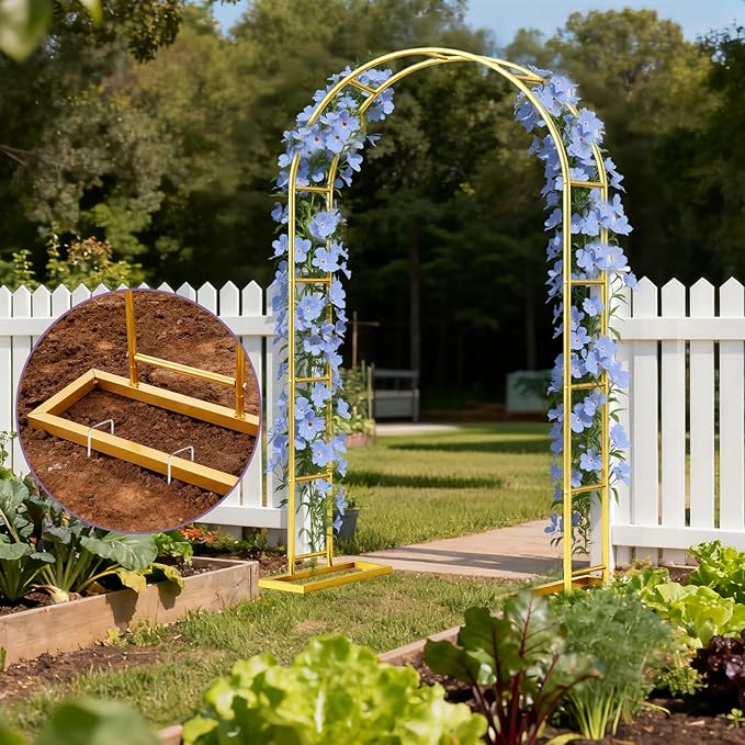 Metal Garden Arch Trellis Arbor Set of 2, 7.2FT+6.6FT Wedding Arch Stand with Steel Frame, Metal Pergola Arbor with Base for Decor Valentines Day Garden Trellis Climbing Plant, Bridal Party Ceremony