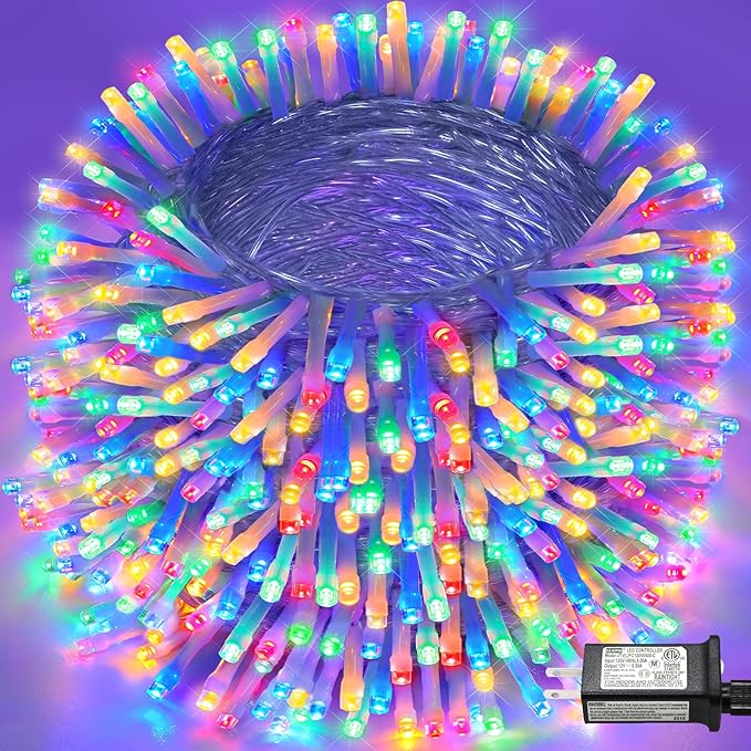 262FT 800 LED Outdoor String Lights, Connectable Christmas Lights Indoor Waterproof with 8 Modes, Plug in Twinkle Fairy Lights Clear Wire for Easter Bedroom House Wedding Patio Decorations, Multicolor