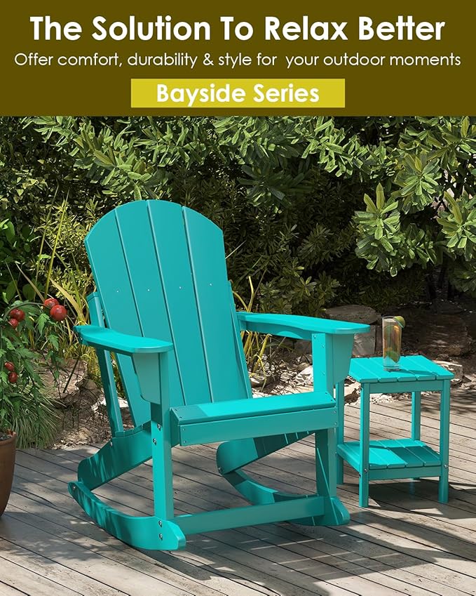 GREENVINES Adirondack Rocking Chairs Set of 4 | HDPE Plastic | Porch Rocker | Chair for Outdoor Patio Deck | All Weather | Aqua