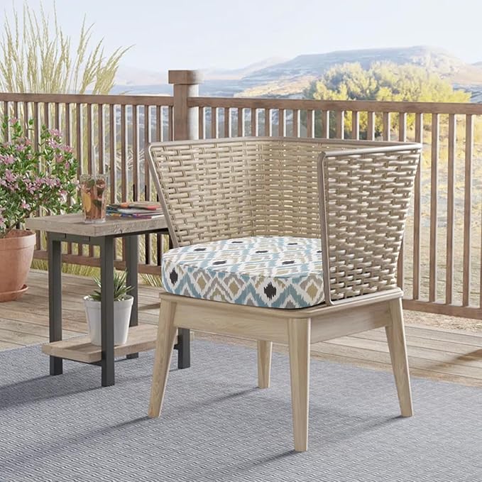 idee-home Outdoor Chair Cushions Set of 4, 19" x 19" x 3" Thick D-Shaped Patio Furniture Outdoor Seat Cushions Waterproof with Ties, Dining Pads